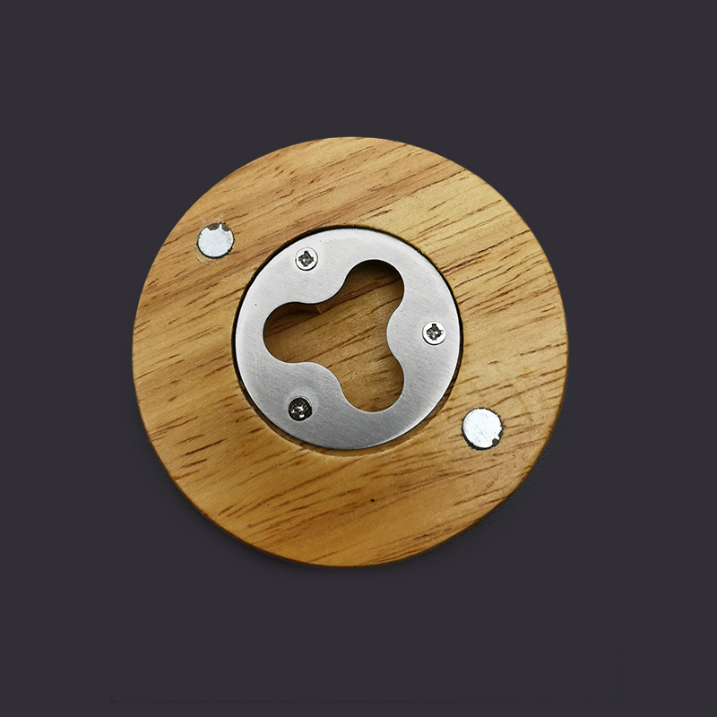 Custom Magnetic Round Wood Coaster Bottle Opener