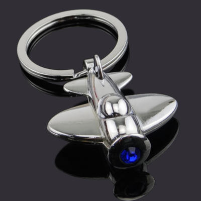Airplane metal 3D key-chains with blue crystal