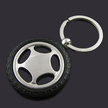 Metal Tire Keychain  with rubber tire