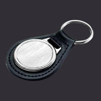 custom high quality leather round metal keychain