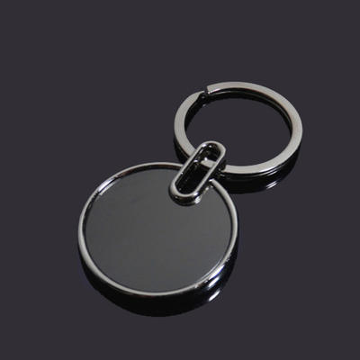 Round shape black blank key tag metal key chain