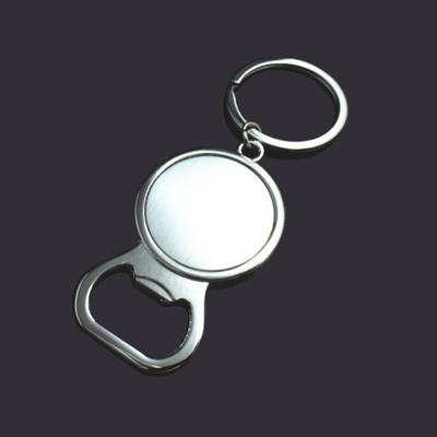 Round shape blank bottle opener key tag custom keychain