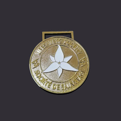 Gold plating medal with white enamel