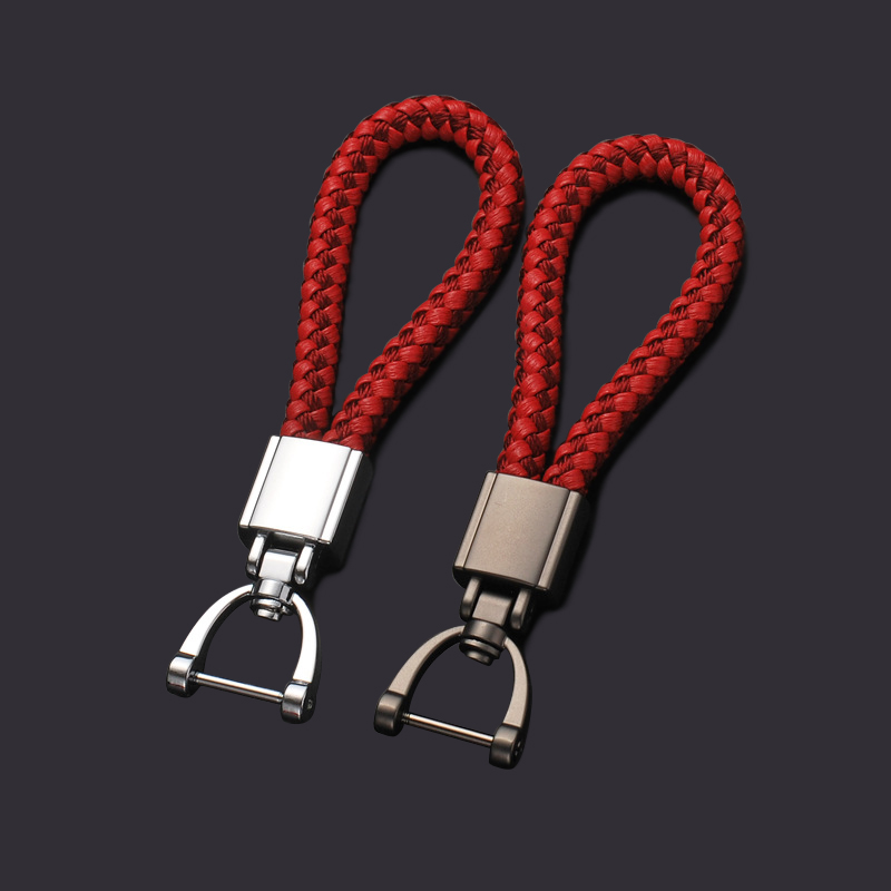 Braided Leather Keychain with Horseshoe Key Holder